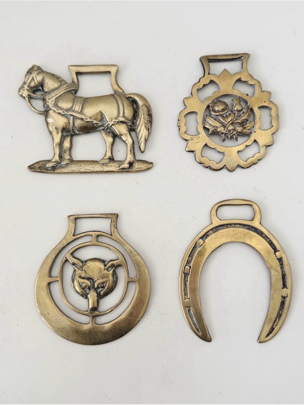 Antique Horse Brass Medallions / Set of 4